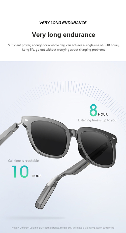 10 Stunden Musikzeit Glanzschwarze Bluetooth-Smartbrille mit Anrufkapazität 110mAh*2