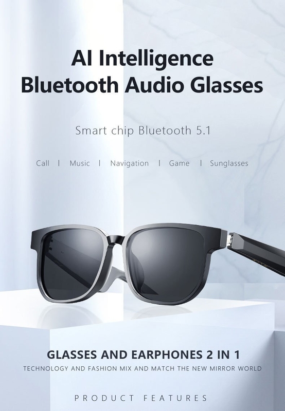 Schwarze Bluetooth-Sonnenbrille mit Anruf Bluetooth 5.1 Version 90mAh 4-6 Stunden Musikzeit