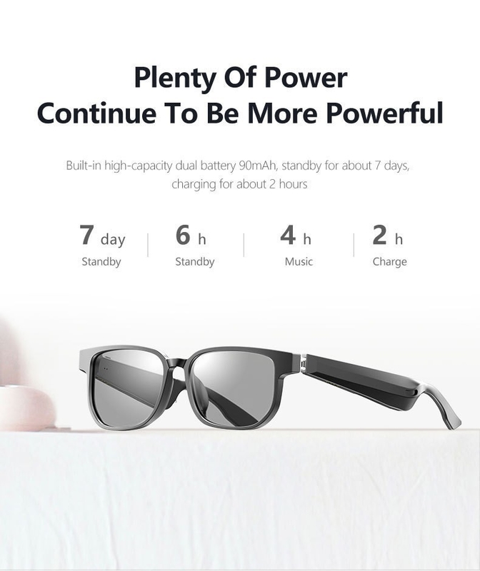 Stereo Sound Schwarze Bluetooth-Sonnenbrille mit Anruf 90mAh Kapazität BT 5.1 Version 4-6 Stunden Standby