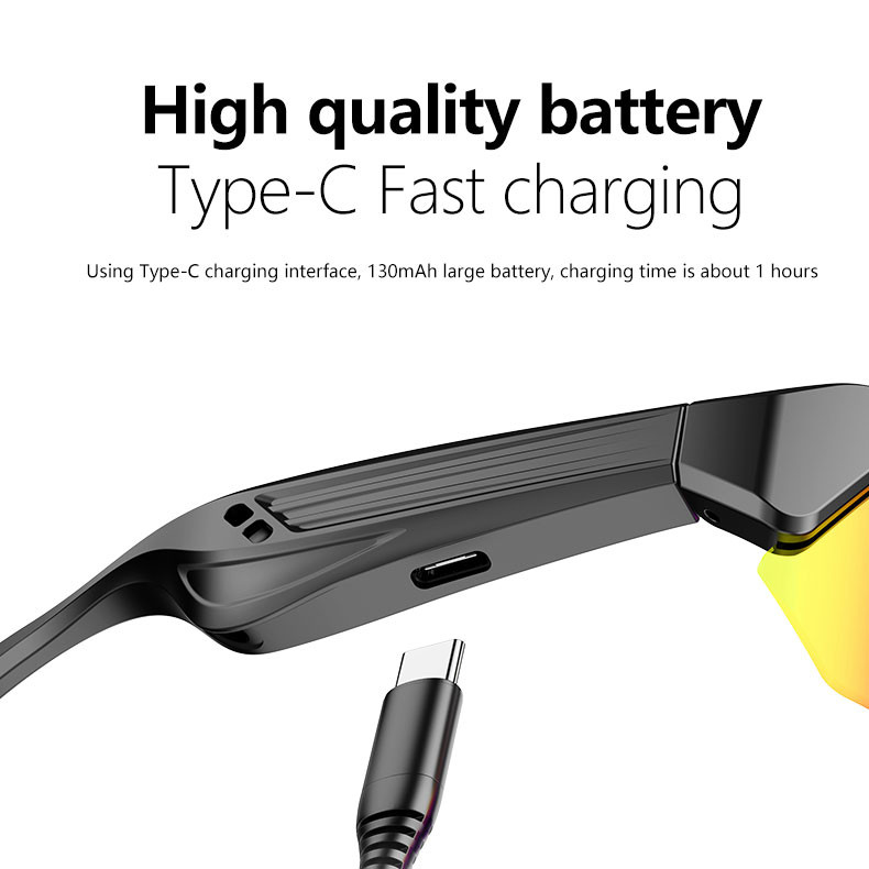 Smart Bluetooth Riding Glasses BT 5.3 Version HD Anruf 4-5 Stunden Akkulaufzeit für Spiele / Radfahren / Autofahren / Laufen / Angeln
